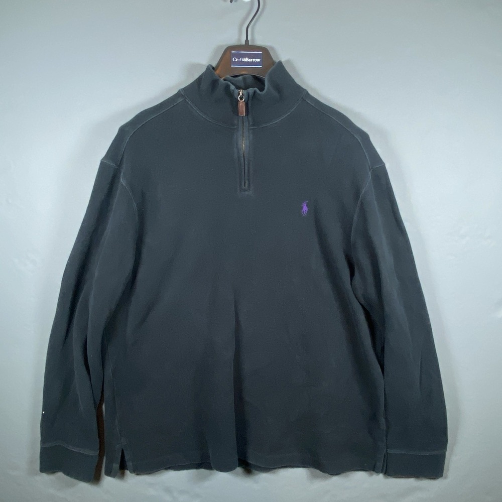 Vintage Polo Ralph Lauren Mens 1/4 Zip Sweater XL Black USA Blue Pony Knit